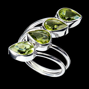 925 Sterling Silver Ring Pear Peridot 9x6mm Natural Gemstone Jewelry Size 10