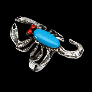 925 Sterling Silver Ring Oval Turquoise 12x6mm Coral Scorpion Gemstone Jewelry 7
