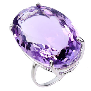 925 Sterling Silver Ring Oval Amethyst 35ct Handmade Gemstone Jewelry Size 7.5