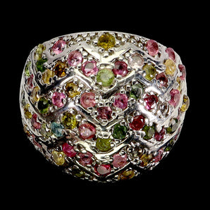 925 Sterling Silver Ring Round Tourmaline 2mm Natural Gemstone Jewelry Size 8