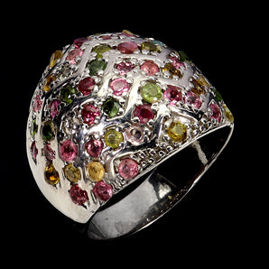 925 Sterling Silver Ring Round Tourmaline 2mm Natural Gemstone Jewelry Size 8