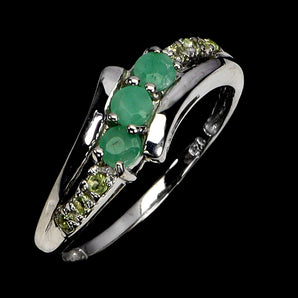 925 Sterling Silver Ring Round Emerald Peridot Natural Gemstone Jewelry Size 8