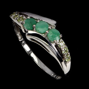 925 Sterling Silver Ring Round Emerald Peridot Natural Gemstone Jewelry Size 8
