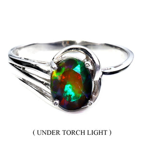 925 Sterling Silver Ring Oval Black Opal 8x6mm Natural Gemstone Jewelry Size 8