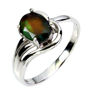 925 Sterling Silver Ring Oval Black Opal 8x6mm Natural Gemstone Jewelry Size 8
