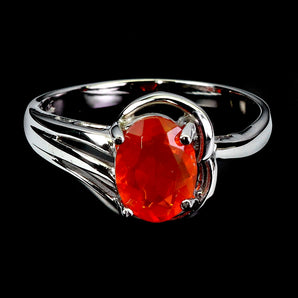 925 Sterling Silver Ring Oval Orange Opal 8x6mm Natural Gemstone Jewelry Size 7