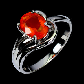 925 Sterling Silver Ring Oval Orange Opal 8x6mm Natural Gemstone Jewelry Size 7