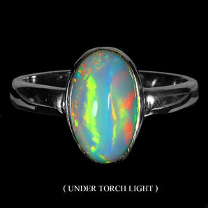 925 Sterling Silver Ring Oval Fire Opal 12x8mm Natural Gemstone Jewelry Size 9
