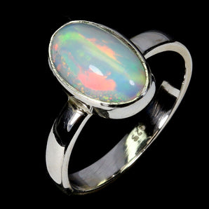 925 Sterling Silver Ring Oval Fire Opal 12x8mm Natural Gemstone Jewelry Size 9