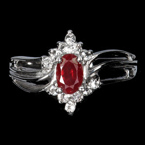 925 Sterling Silver Ring Oval Ruby 6x4mm White Topaz Gemstone Jewelry Size 8