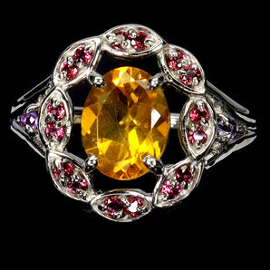 925 Sterling Silver Ring Oval Citrine 9x7mm Rhodolite Garnet Gemstone Jewelry 7
