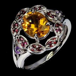 925 Sterling Silver Ring Oval Citrine 9x7mm Rhodolite Garnet Gemstone Jewelry 7