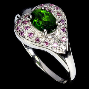 925 Sterling Silver Ring Oval Chrome Diopside 7x5mm Rhodolite Gemstone Jewelry 8