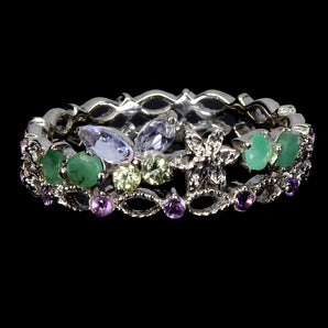 925 Sterling Silver Ring Marquise Tanzanite Emerald Peridot Gemstone Jewelry 7
