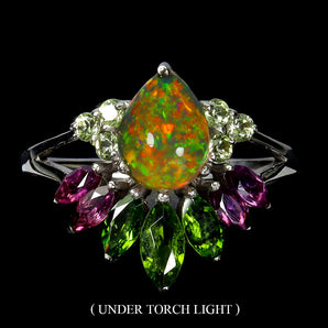 925 Sterling Silver Ring Oval Fire Opal 8x6mm Peridot Gemstone Jewelry Size 8