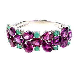 925 Sterling Silver Ring Oval Rhodolite Garnet 4x3mm Emerald Gemstone Jewelry 7