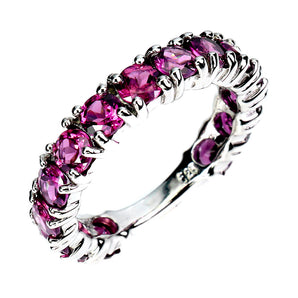 925 Sterling Silver Ring Round Rhodolite Garnet 4mm Natural Gemstone Jewelry 8