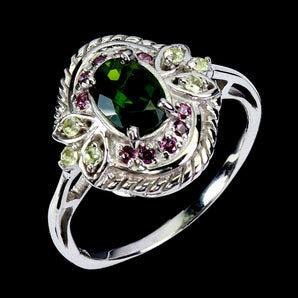 925 Sterling Silver Ring Oval Chrome Diopside 7x5mm Peridot Gemstone Jewelry 7