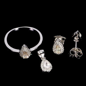 925 Sterling Silver Sets Pendant Eaarings Ring Pear Morganite 5x3mm Gemstone Size 7