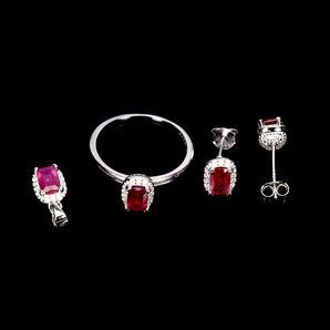 925 Sterling Silver Sets Pendant Earrings Ring Antique Ruby 6x4mm Gemstone Sz 8