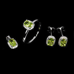925 Sterling Silver Sets Pendant Earrings Ring Antique Peridot 6x4mm Gemstone 7