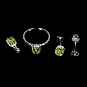 925 Sterling Silver Sets Pendant Earrings Ring Antique Peridot 6x4mm Gemstone 7