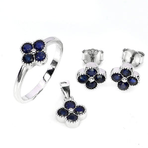 925 Sterling Silver Sets Pendant Earrings Ring Round Black Sapphire Gemstone 8