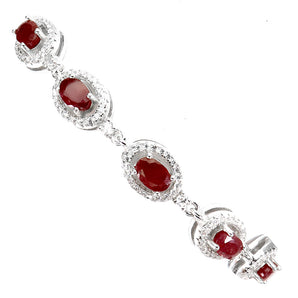 Heated Oval Red Ruby 6x4mm Simulated Cz 925 Sterling Silver Bracelet