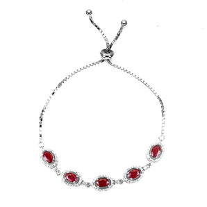 Heated Oval Red Ruby 6x4mm Simulated Cz 925 Sterling Silver Bracelet