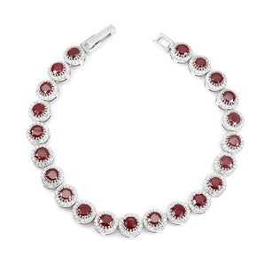 Heated Round Red Ruby 4.5mm Simulated Cz 925 Sterling Silver Bracelet 7.5 Inches