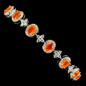 Clarity Enhanced Orange Opal 6x4mm Simulated Cz 925 Sterling Silver Bracelet 7
