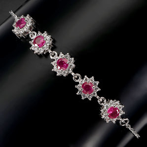 Heated Round Cut Ruby 4mm Simulated Cz 925 Sterling Silver Bracelet 7 Inches