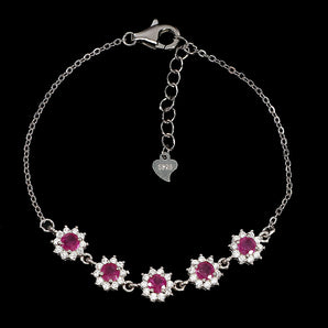 Heated Round Cut Ruby 4mm Simulated Cz 925 Sterling Silver Bracelet 7 Inches