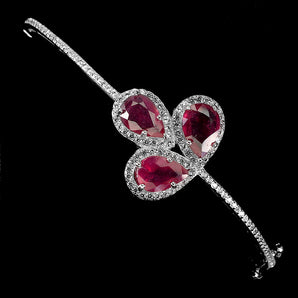 Heated Pear Red Ruby 9x6mm Simulated Cz 925 Sterling Silver Bangle 2.2x2.0 Ins