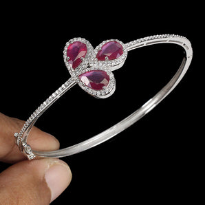 Heated Pear Red Ruby 9x6mm Simulated Cz 925 Sterling Silver Bangle 2.2x2.0 Ins