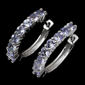 Unheated Round Blue Tanzanite 14K White Gold Plate 925 Sterling Silver Earrings