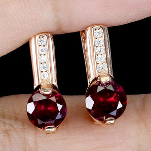 Unheated Round Pink Rhodolite Garnet 6mm Cz 925 Sterling Silver Earrings