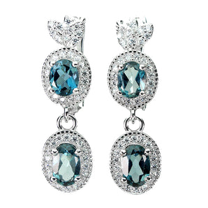 Irradiated London Blue Topaz 6x4mm Simulated Cz 925 Sterling Silver Earrings