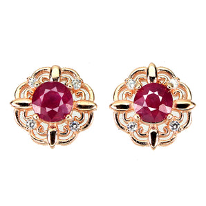 Heated Round Ruby 5mm Simulated Cz Rose Gold Plate 925 Sterling Silver Earrings