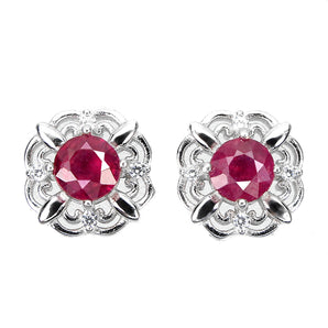 Heated Round Ruby 5mm Simulated Cz White Gold Plate 925 Sterling Silver Earrings