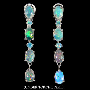 Unheated Oval Fire Opal Rainbow Full Flash 7x5mm 925 Sterling Silver Earrings