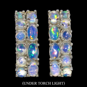 Unheated Oval Fire Opal Rainbow Full Flash 5x3mm 925 Sterling Silver Earrings