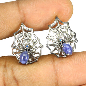 Unheated Oval Tanzanite 6x4mm Gems Simulated Cz 925 Sterling Silver Earrings