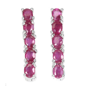 Heated Oval Red Ruby 4x3mm 14K White Gold Plate 925 Sterling Silver Earrings