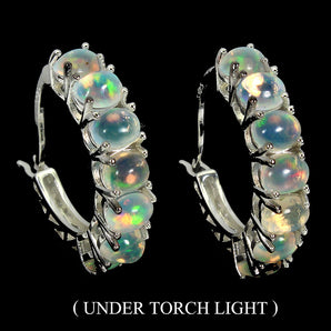 Unheated Oval Fire Opal Rainbow Full Flash 5x4mm 925 Sterling Silver Earrings