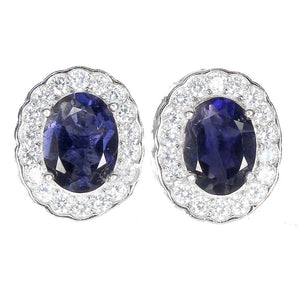 Unheated Oval Blue Iolite 8x6mm Simulated Cz 925 Sterling Silver Earrings