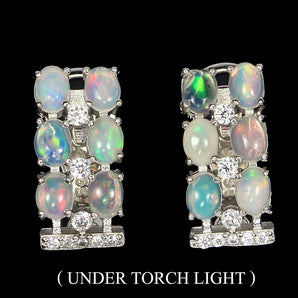 Unheated Oval Fire Opal Rainbow 4x3mm Simulated Cz 925 Sterling Silver Earrings