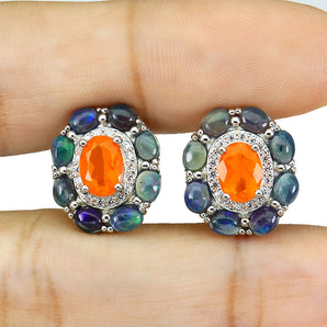 Clarity Enhanced Orange Opal 7x5mm Gem Simulated Cz 925 Sterling Silver Earrings