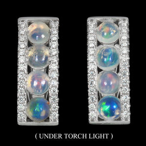 Unheated Oval Fire Opal Rainbow 4mm Simulated Cz 925 Sterling Silver Earrings