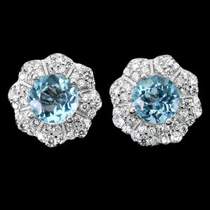 Irradiated Round Sky Blue Topaz 6mm Simulated Cz 925 Sterling Silver Earrings